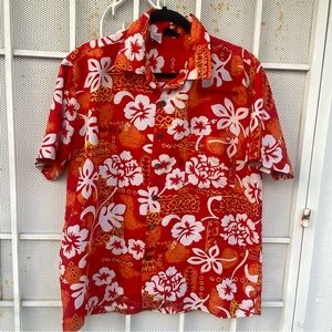Maui Trading Company Mens M short sleeve button-up Hawaiian shirt orange floral